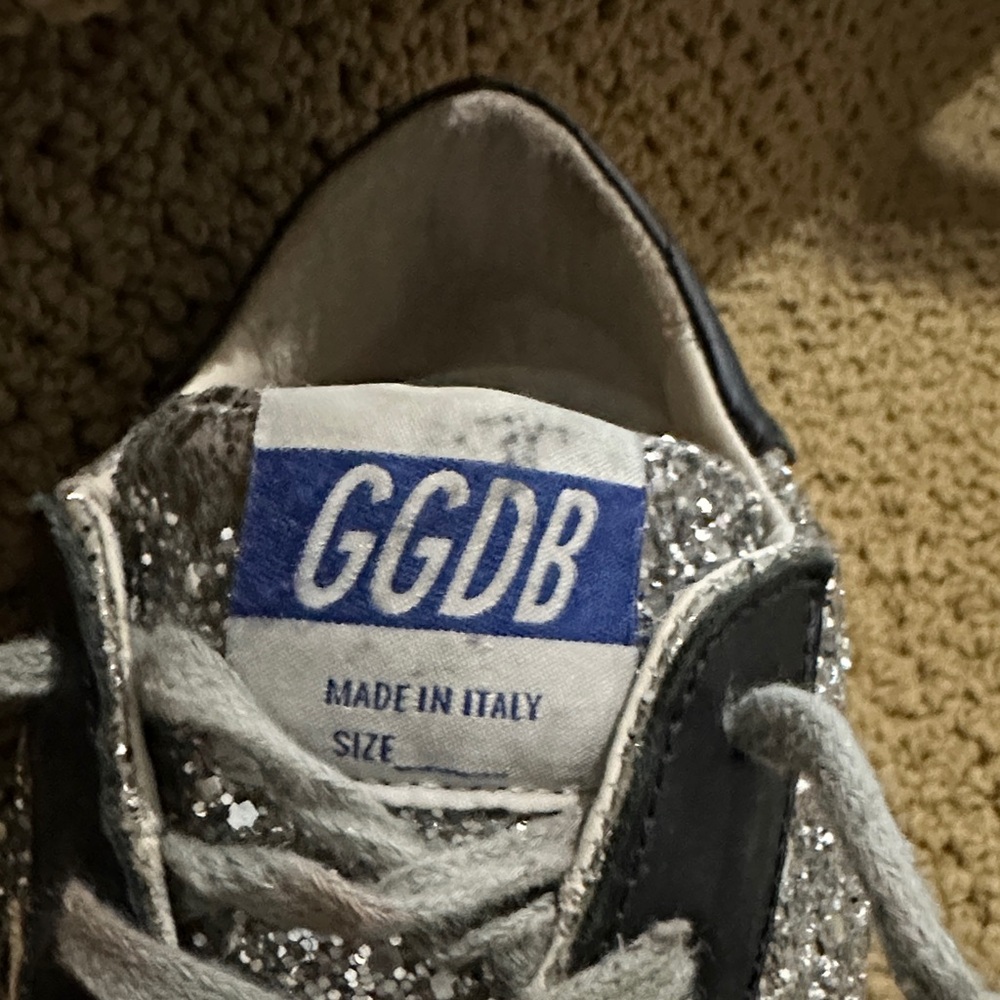 Golden Goose Silver Glitter Sneakers with Black Accents - Picture 4 of 6